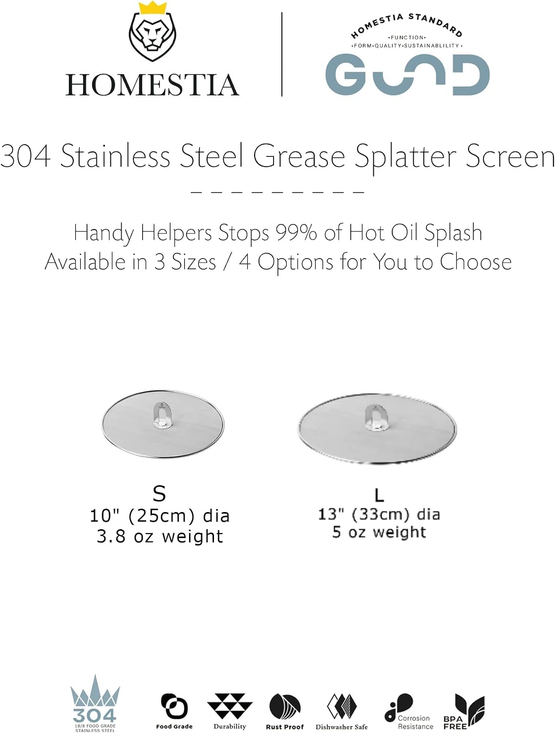 Homestia Splatter Screen for Kitchen, Stainless Steel Fine Mesh Splatter Screen for Frying Pan, 10” Grease Splatter Guard with Fold Flat Knob