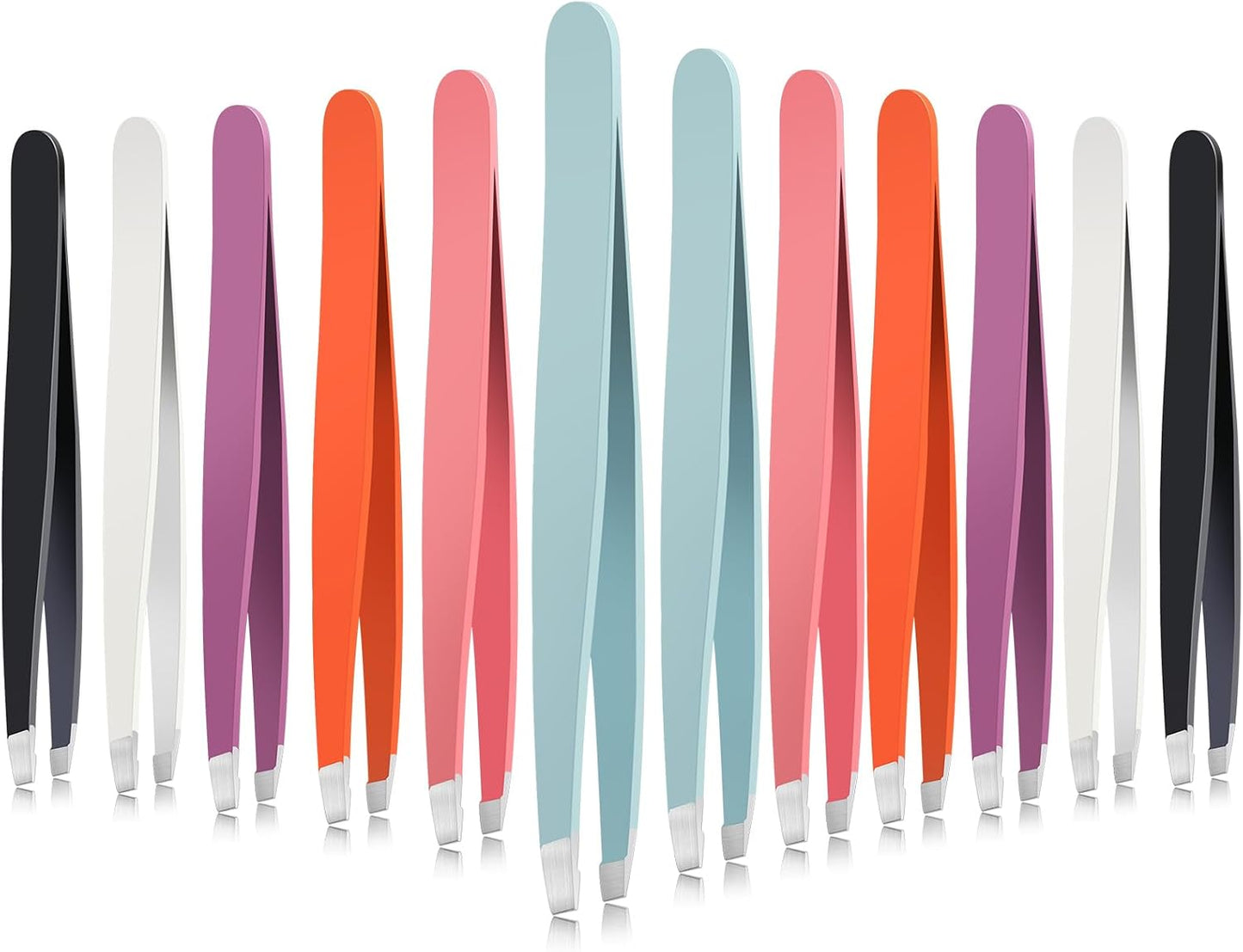 Mudder 12 Pcs Eyebrow Tweezers Set for Facial Hair Stainless Steel Slanted Tip Tweezers in Bulk for Men and Women(Silver)