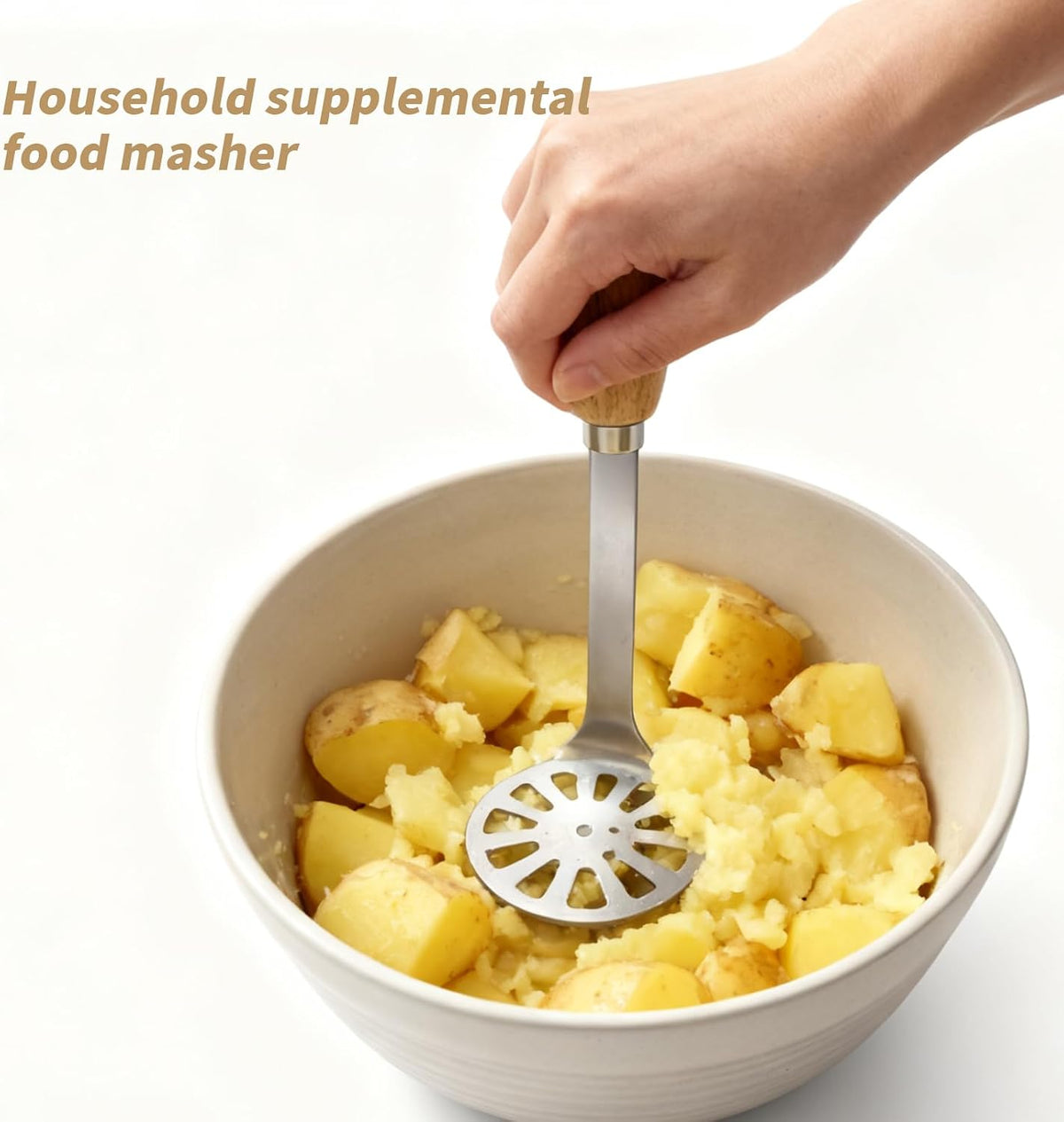 5.9" Mini Potato Masher,Avocado Masher with Wood Non Slip Handle