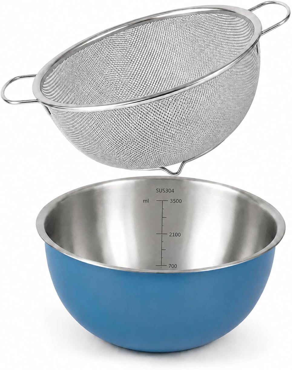 304 Stainless Steel Colander Set, 1.5QT Colander with Bowl, 30-Mesh Micro Perforated Strainer for Rice, Quinoa, Pasta, Fruits & Vegetables,2 pack
