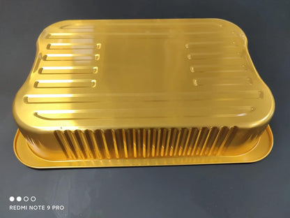 Aluminum Foil Pans with lids 10pack Heavy Duty 2LB Small foil pan 8.5"×6" Disposable, For Microwave & Oven Safe Cooking,Baking,A takeaway food container,Gold