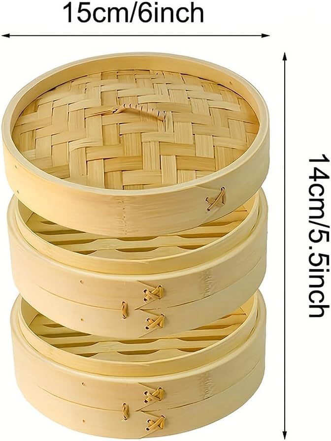 Bamboo Steamer Basket, 6" Two Tier
