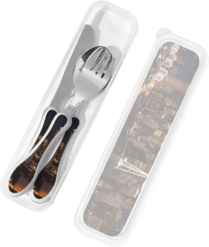 3-Piece Kids Silverware Set With Storage Case, Stainless Steel Reusable Children Safe Knife Spoon Fork Set Ocean Sea Animal Shark Children Flatware Set For Kids Lunch Box