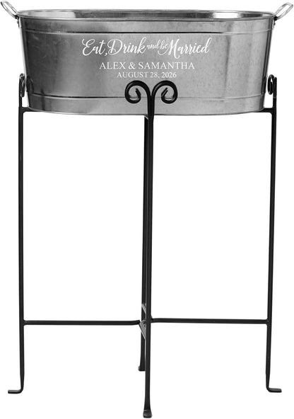 Let's Make Memories Personalized Beverage Tub - Custom Beverage Tub - Customize With Name & initial - Galvanized Drink Tub - 20 ¾"L x 11 ¾"W x 7" H - 5.5 Gallons