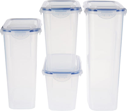 Lock & Lock Easy Essentials Food Storage Bin Set for Pasta, Flour, Sugar/Airtight Container Lids/BPA-Free/Dishwasher Safe, 8 Piece - Clear