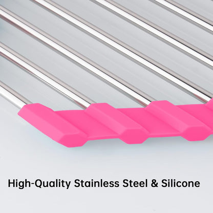Tomorotec Foldable Stainless Steel Triangle Roll-Up Dish Drying Rack for Small Sink Corners - Over-The-Sink Multipurpose Kitchen Drainer, Rustproof Organizer, Trivet and Shelf - Space-Saving (Black)