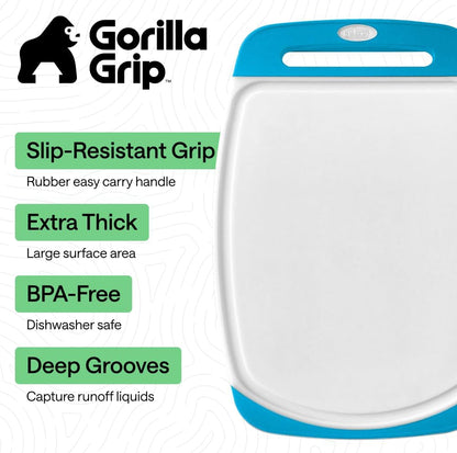 GORILLA GRIP BPA-Free Reversible Kitchen Cutting Board Set of 3, US Designed, Nonporous, Juice Grooves Catch Liquid, Slip Resistant Border, Dishwasher Safe, Durable Large Food Chopping Boards, Black