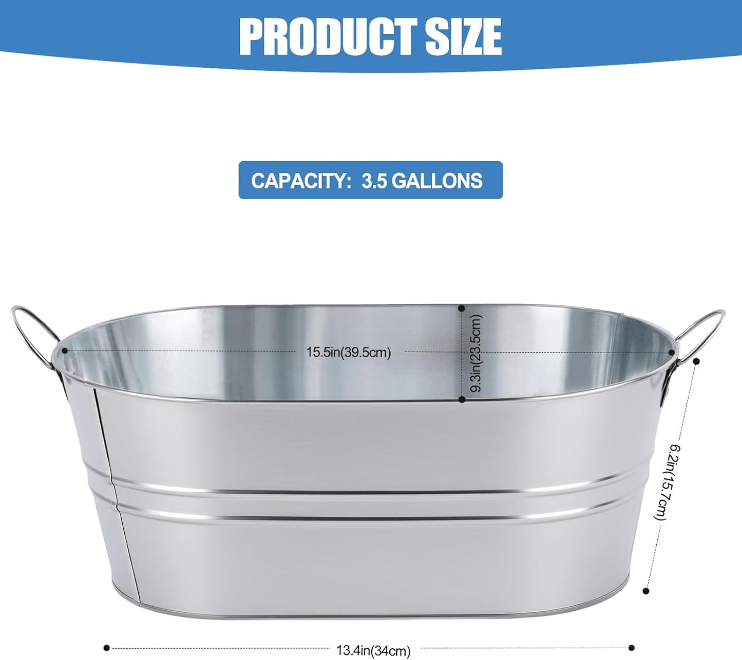 2 Pack Galvanized Ice Bucket with 2 Scoops, 3.5 Gallon Beverage Tub for Parties, Large Metal Ice Bucket for Beer, Wine & Champagne, Leak Resistant Drink Tub with Handles