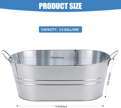 2 Pack Galvanized Ice Bucket with 2 Scoops, 3.5 Gallon Beverage Tub for Parties, Large Metal Ice Bucket for Beer, Wine & Champagne, Leak Resistant Drink Tub with Handles