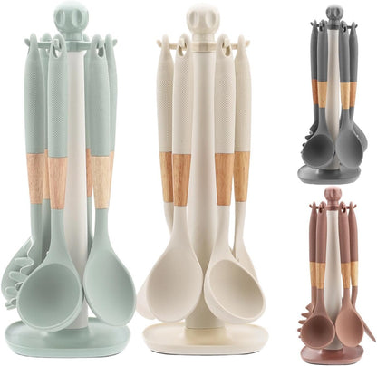 Cooking Utensils Set, With Holder, 1set, Silicone Kitchen Utensils Set, Silicone Spatulas, Food Grade Non Stick Coating Design, For Home Restaurant Camping