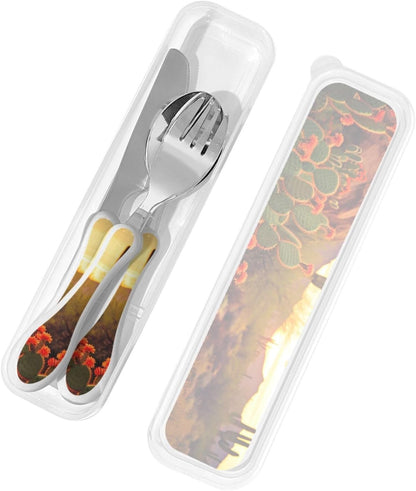3-Piece Kids Silverware Set With Storage Case, Stainless Steel Reusable Children Safe Knife Spoon Fork Set Elephant Pattern Children Flatware Set For Kids Lunch Box