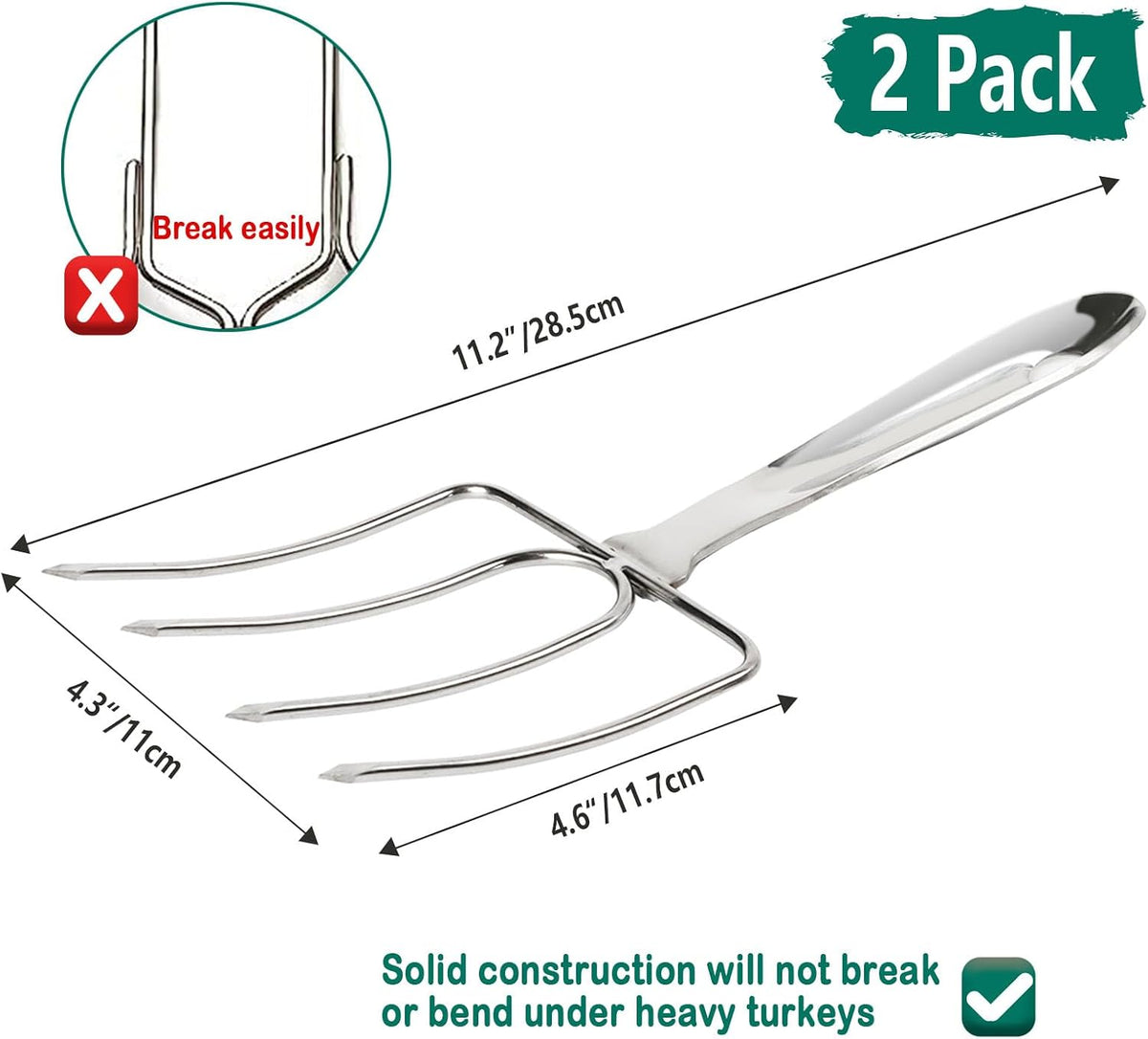 Turkey Lifter Forks Set of 2 Stainless Steel Turkey Lifters with Non-Slip Handle Turkey and Poultry Lifters Turkey Claws Carving Fork