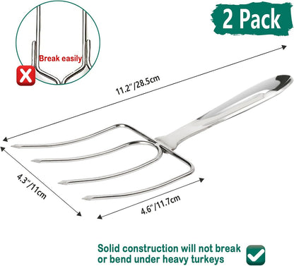Turkey Lifter Forks Set of 2 Stainless Steel Turkey Lifters with Non-Slip Handle Turkey and Poultry Lifters Turkey Claws Carving Fork