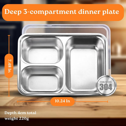 4 Pack Snack Containers for Kids, Stainless Steel Toddler Plates with Lids, 3 Compartment Food Container, Baby Plates, Stainless Steel Lunch Box for Kids, Bento Box Meal Prep Containers