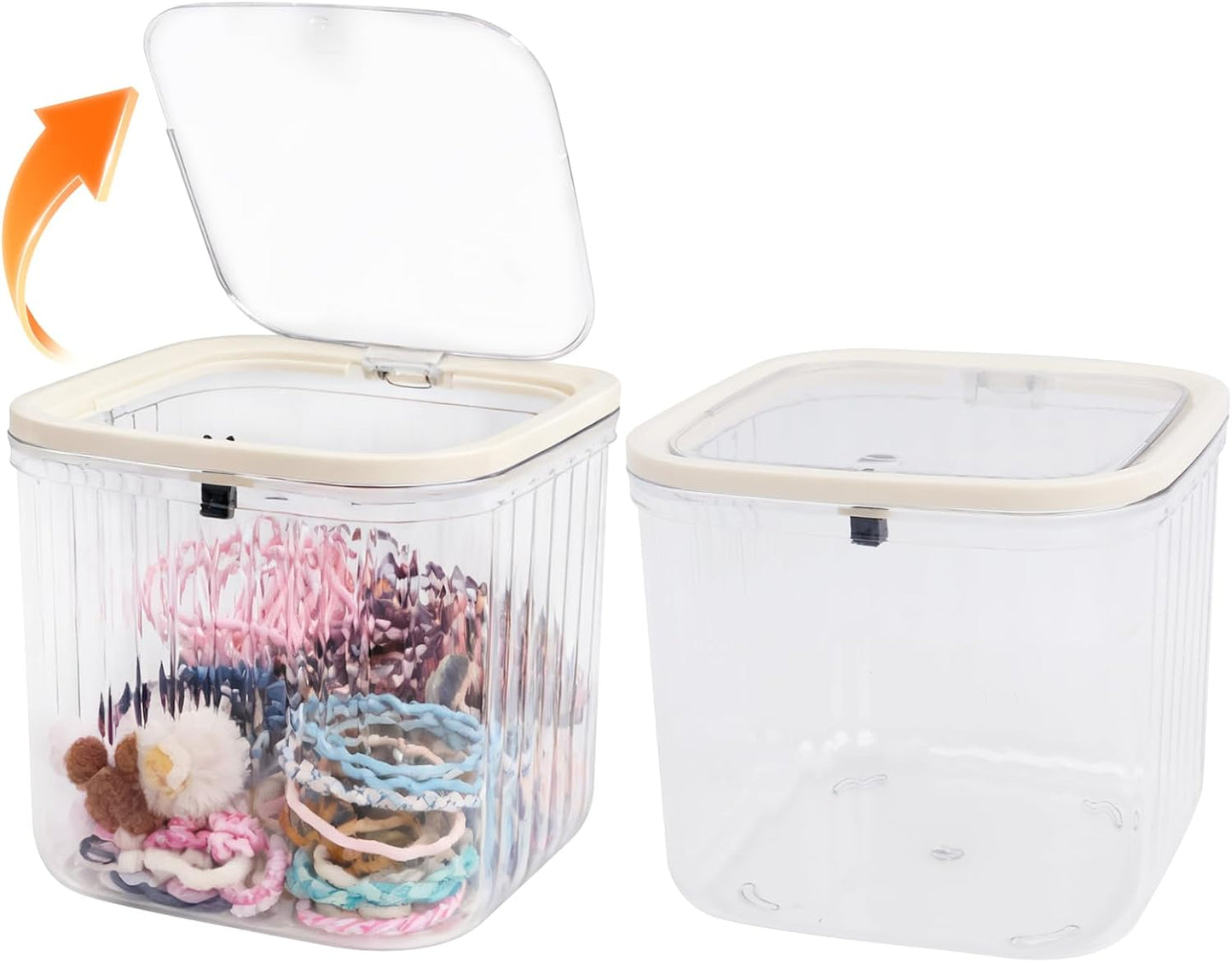 THMINS Hair Accessories Organizer for Girls,Small Plastic Storage Box with Lid for Kids Hair Clips,Ties,Bows&Jewelry,Stackable Dust-Proof Flip Top Container,Desktop Organizer(Clear)