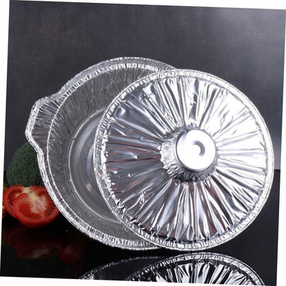 Toyvian 5pcs round Tin Foil Food Pans with Lids 4000ml Aluminum Foil Containers Multi-use Grill and Baking Pots for Bbq Cooking and Meal Prep