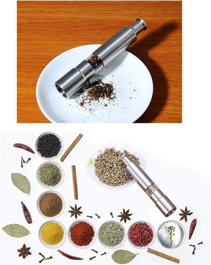 Salt and Pepper Grinder Set of 2,Stainless Steel Push Button Grinder Modern Design Thumb Grinder, for Black Pepper, Sea Salt and Himalayan Salt, Spice and Salt