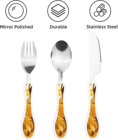 3-Piece Kids Silverware Set With Storage Case, Stainless Steel Reusable Children Safe Knife Spoon Fork Set Cute Kittens Children Flatware Set For Kids Lunch Box
