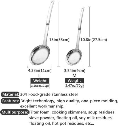 3Pack Sieve Fine Mesh Strainer Set Stainless Steel Metal Flat Cooking Skimmer Ladle Colander With Handle Food Strainer Kitchen Tools For Kitchen Baking Oil Filter Flour Sifter Foam,L M Small