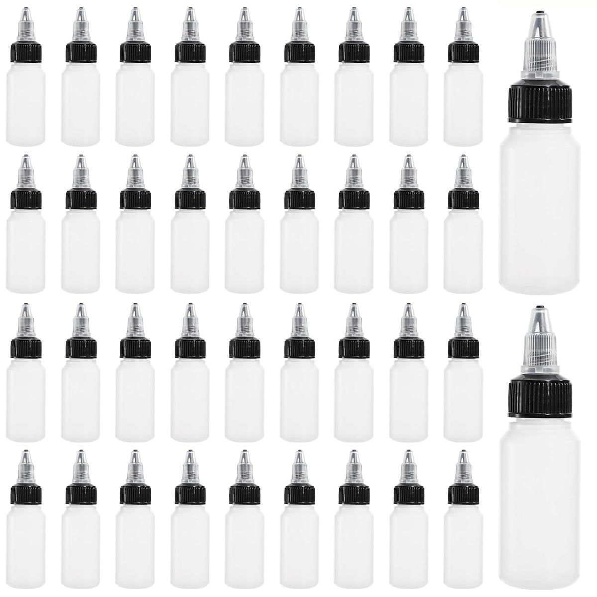 Bekith 40 Pack 1oz Dispensing Bottles, Boston Round HDPE Plastic Bottle with Twist Top Cap, Empty Plastic Squeeze Bottle