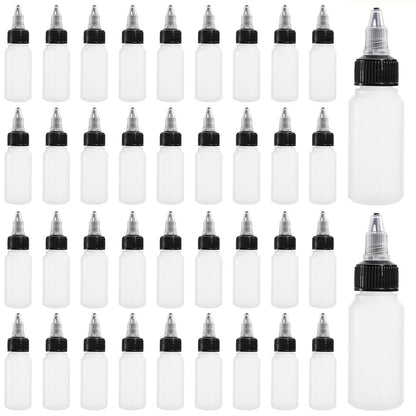 Bekith 40 Pack 1oz Dispensing Bottles, Boston Round HDPE Plastic Bottle with Twist Top Cap, Empty Plastic Squeeze Bottle