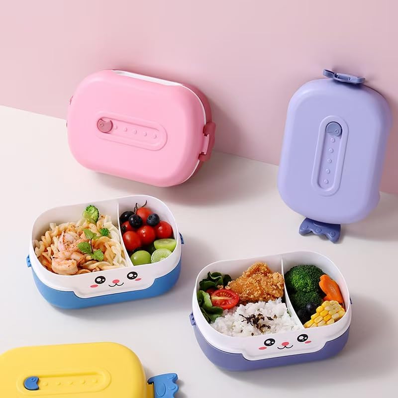 Cute Bento Box, with Cutlery Set Portable Lunch Box, 700ML Leak-proof 2 Compartment Lunch Container, Reusable Snack Box, Microwave/Dishwasher/Freezer Safe, BPA Free, Snack Container (Purple)