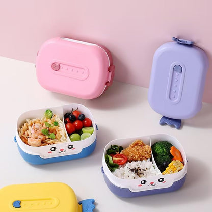 Cute Bento Box, with Cutlery Set Portable Lunch Box, 700ML Leak-proof 2 Compartment Lunch Container, Reusable Snack Box, Microwave/Dishwasher/Freezer Safe, BPA Free, Snack Container (Purple)