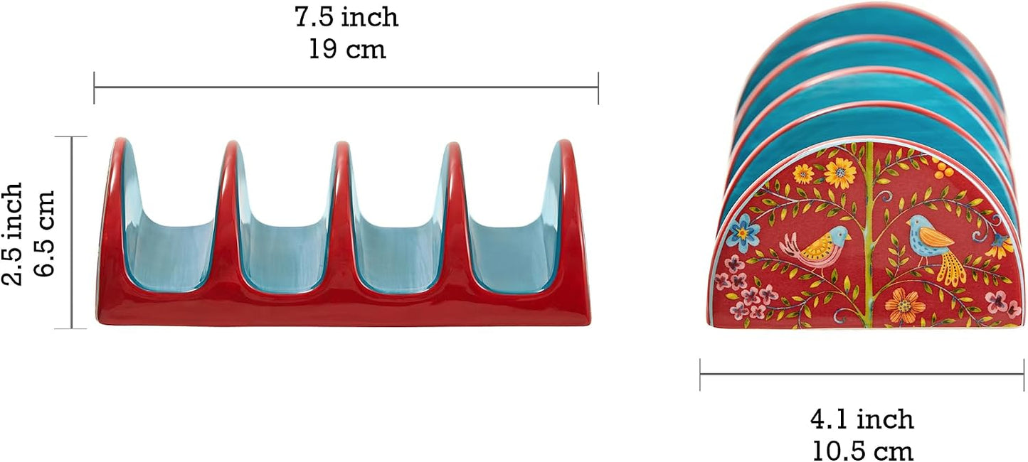 Bico Blue Talavera Ceramic Taco Holder, Taco Stand Rack Tray, Microwave and Dishwasher Safe
