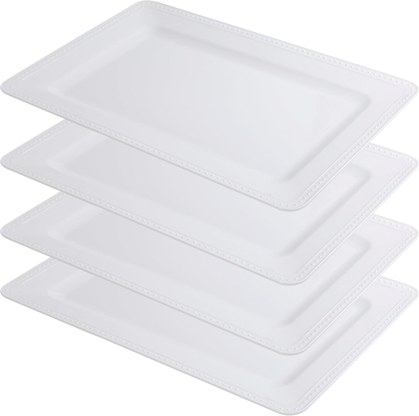 Melamine Large Serving Platter Set for Party Supplies,16"x11" Platters for Serving Food, 2pcs White reusable Serving Tray for Cookie, Fruit, Snack,Party Food Display,Stackable Kitchen CounterTop Tray
