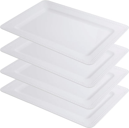 Melamine Large Serving Platter Set for Party Supplies,16"x11" Platters for Serving Food, 2pcs White reusable Serving Tray for Cookie, Fruit, Snack,Party Food Display,Stackable Kitchen CounterTop Tray
