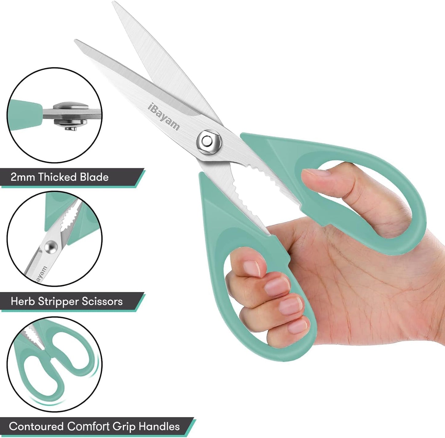 iBayam 2 Pack All Purpose Kitchen Shears Heavy Duty - Stainless Steel Kitchen Scissors With Protective Sheath, Soft Comfort-Grip Handle, Food & Meat Scissors, Home, Kitchen, Dining Utility Gadgets