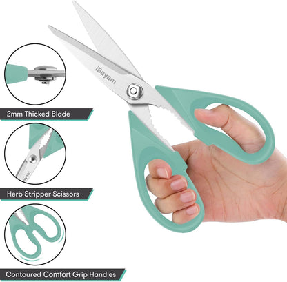 iBayam 2 Pack All Purpose Kitchen Shears Heavy Duty - Stainless Steel Kitchen Scissors With Protective Sheath, Soft Comfort-Grip Handle, Food & Meat Scissors, Home, Kitchen, Dining Utility Gadgets