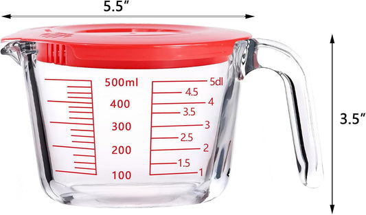 2-Cup Borosilicate Glass Measuring Cup with Lid