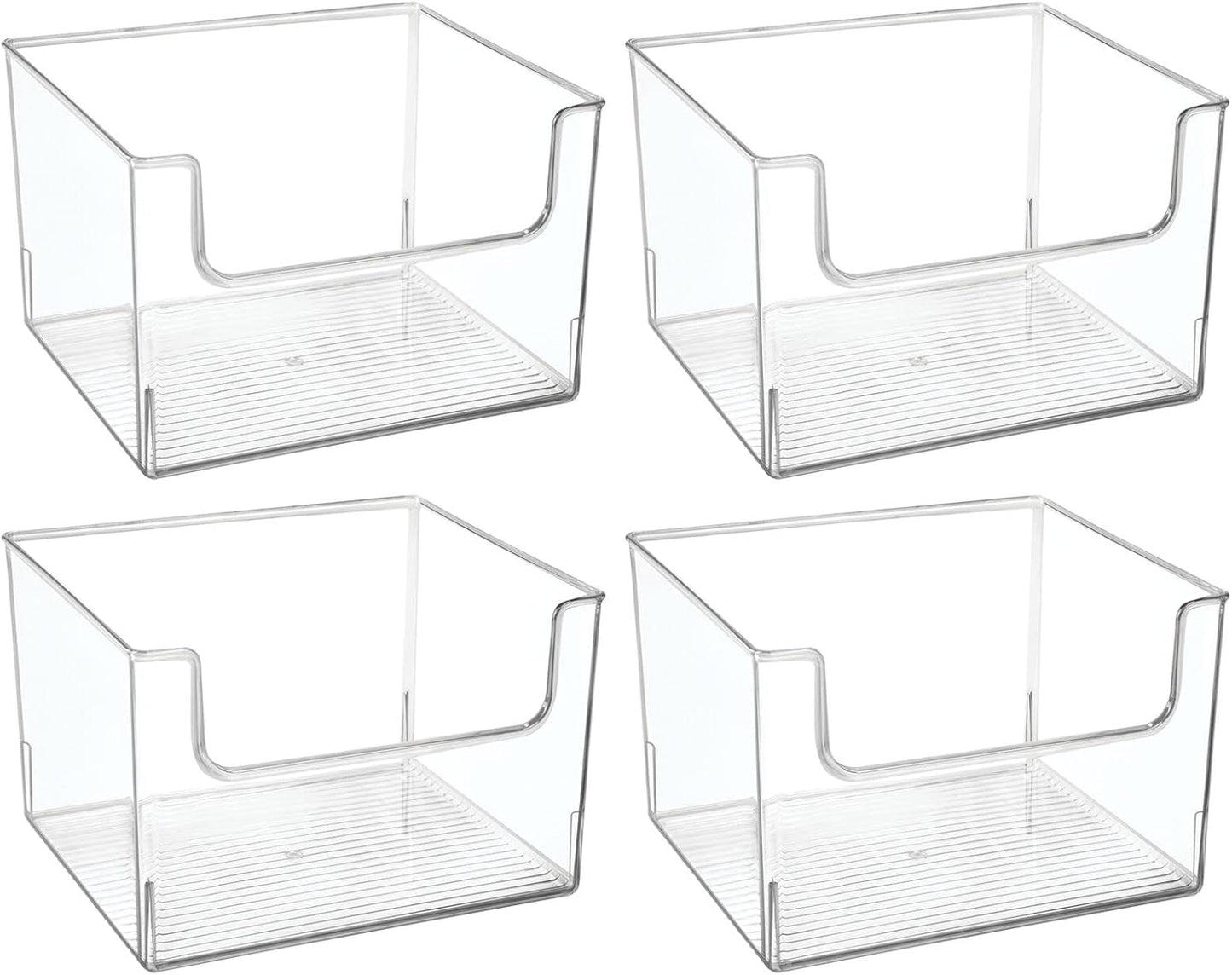 mDesign Plastic Modern Wide Open Front Dip Storage Organizer Bin Basket for Household Organization - Shelves, Cubby, Cabinet, and Closet Organizing Decor - Ligne Collection - 8 Pack - Clear
