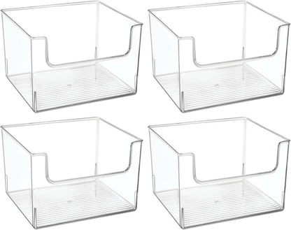 mDesign Plastic Modern Wide Open Front Dip Storage Organizer Bin Basket for Household Organization - Shelves, Cubby, Cabinet, and Closet Organizing Decor - Ligne Collection - 8 Pack - Clear