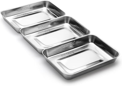 HULISEN Set of 3 Breading Pans, Stainless Steel Breading Set for Marinating Meat, Chicken, Fish, Food Prep Trays, Coating Trays Can Be Used to Baking Cake, Oven Safe