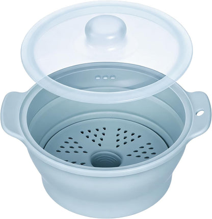 Collapsible Silicone Microwave Vegetable Steamer with Removable Steam Rack,42oz Heat-Resistant Cooker with Steam Holes,Easy to Store Freezer Dishwasher Safe,BPA Free (Grey)