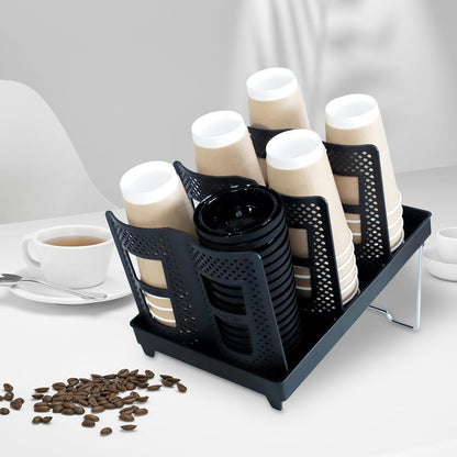 Paper Cup and Lid Holder 6 Slot Disposable Coffe Cup Dispenser for Coffee Station, Breakroom, Bar, Restauran