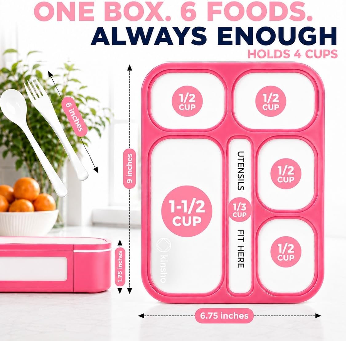 kinsho Lunch Box for Kids Boys Girls - Bento Box Set with Insulated Bag and Ice Pack, 6 Compartment Leak Proof Food Container, BPA-Free, Microwave Safe, Ideal for School & Work, Teal
