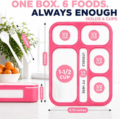 kinsho Lunch Box for Kids Boys Girls - Bento Box Set with Insulated Bag and Ice Pack, 6 Compartment Leak Proof Food Container, BPA-Free, Microwave Safe, Ideal for School & Work, Teal