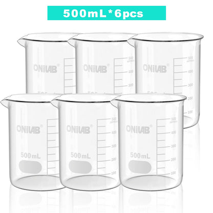 ONiLAB Glass Measuring Beaker Set 50ml 100ml 250ml (Pack of 3) 3.3 Boro Griffin Low Form with Printed Graduation Scientific Glassware for Laboratories, Classrooms or Home Use 13900244