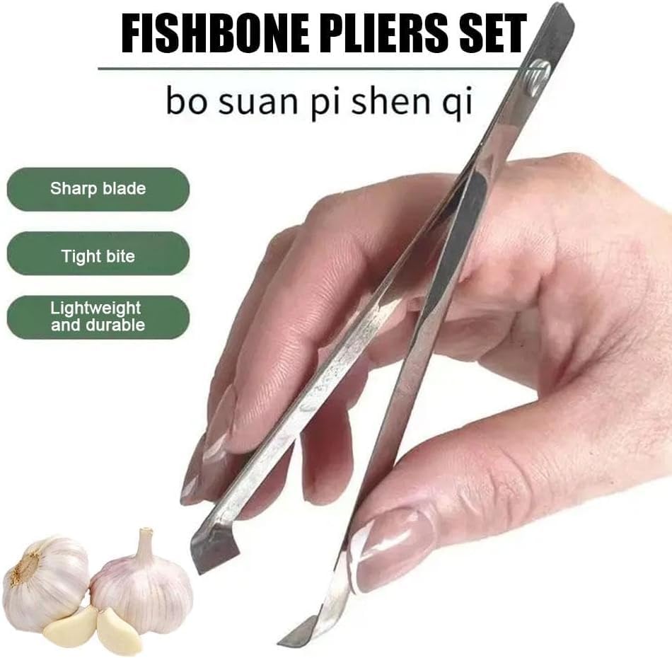 Silver Fish Bone Tweezers, Garlic Peeler Garlic Tweezer Remover Tool,2024 New Garlic Peeler Garlic Tweezer Remover Tool Tongs for Cooking Practical Gadgets Vegetables Tools Seasoning and Spice