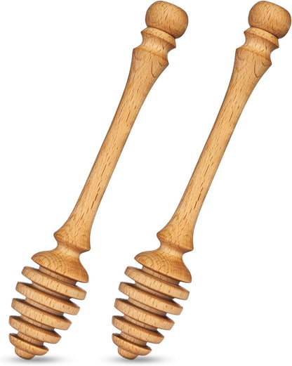 Beech Wooden Honey Dipper Sticks Set of 2, 7.1 Inch Wooden Honey Spoons for Honey Jar, Perfect Honey Stirring Tool, Unique Honey Sticks for Tea, Kitchen and Wedding Favors
