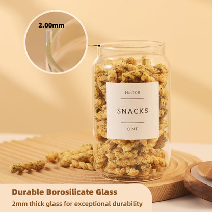 2 Pack Large Glass Flour and Sugar Storage Containers with Airtight Acacia Wood Lids and 132 Kitchen Pantey Labels Preprint - 1 Gallon Borosilicate Glass Canister Sets for Food,Pasta,Cookie,Rice