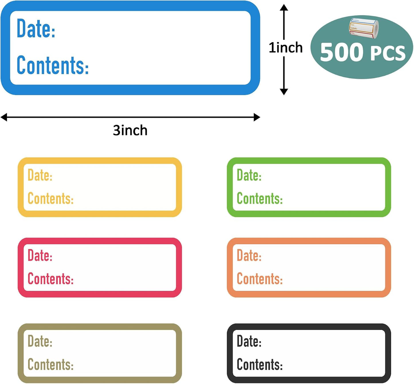 500 Pcs 1×3 Inch Removable Freezer Labels, Waterproof, Oil & Tear Resistant, No Residue Writable Stickers for Food Containers, Jars, Pantry and Meal Prep (Boho-Date)