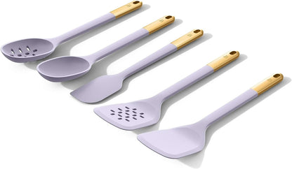 6 Piece Silicone Kitchen Utensil Set with Holder, Heat Resistant Cooking Tools, Nonstick Safe Spatula Spoon Turner Set with Ceramic Storage Crock