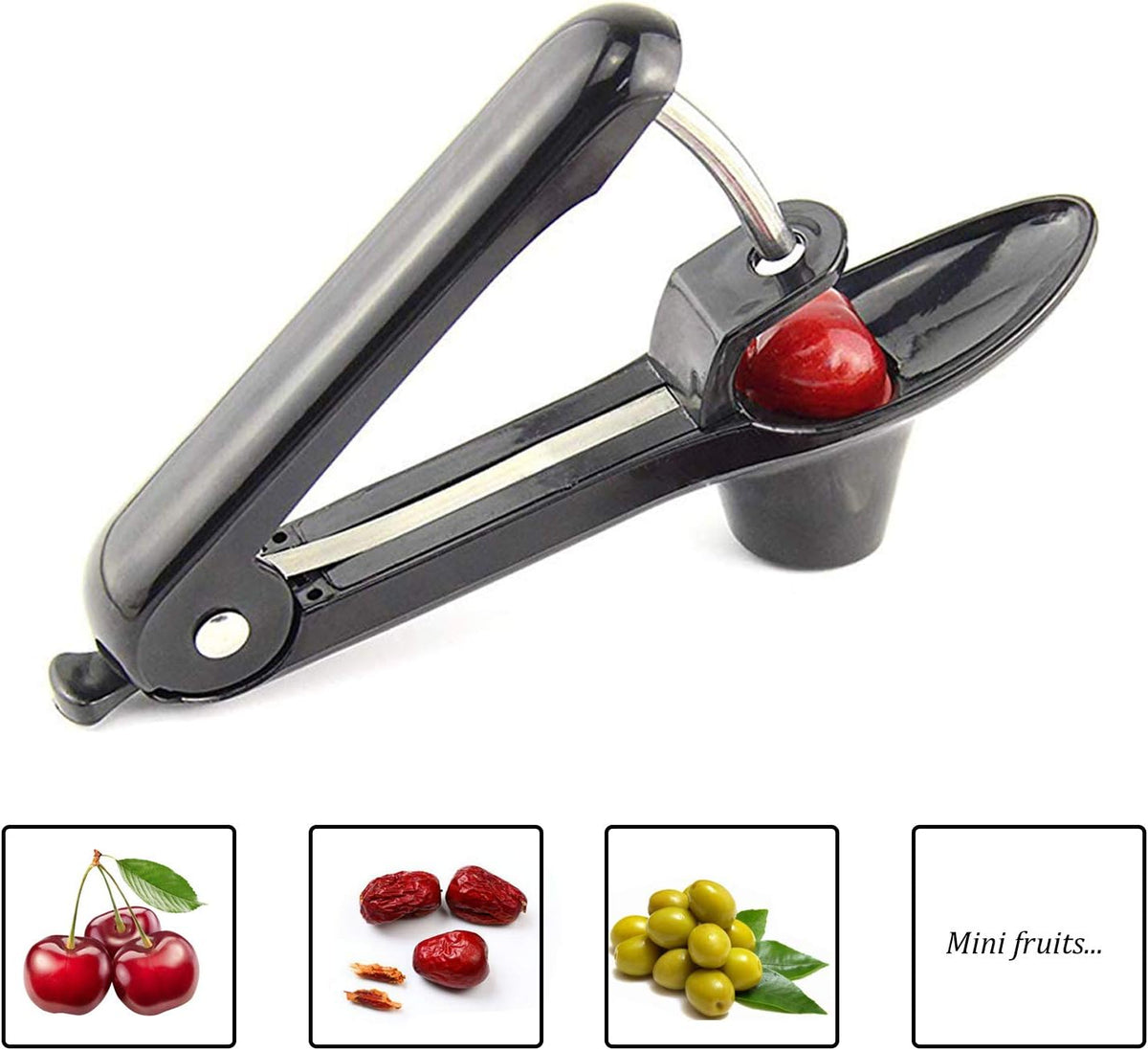 Cherry Pitter, YISSCEN Cherry Olive Seed Remover Tool with Food-Grade Silicone Cup, Heavy-Duty Cherry Stoner/Cherry Core Remover/Oliver Pitter with Space-Saving Lock Design (Black)