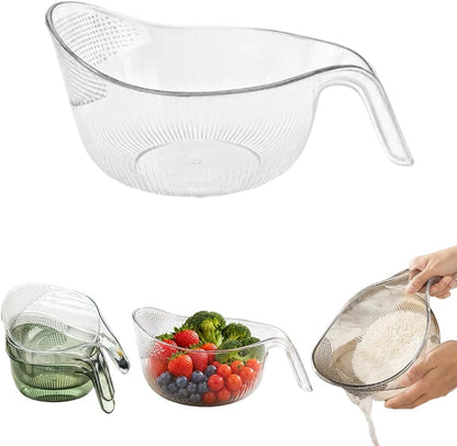 Multipurpose Rice Washing Bowl Strainer with Handle，Transparent：Small+Large