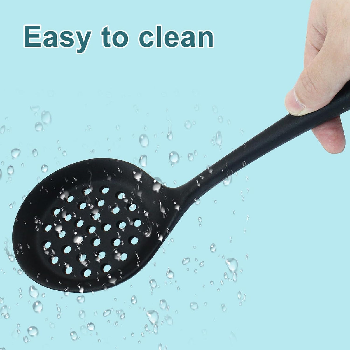 Hordion Silicone Slotted Spoon, Yellow Strainer Spoon Non Stick Skimmer