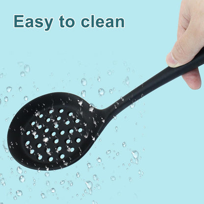 Hordion Silicone Slotted Spoon, Yellow Strainer Spoon Non Stick Skimmer